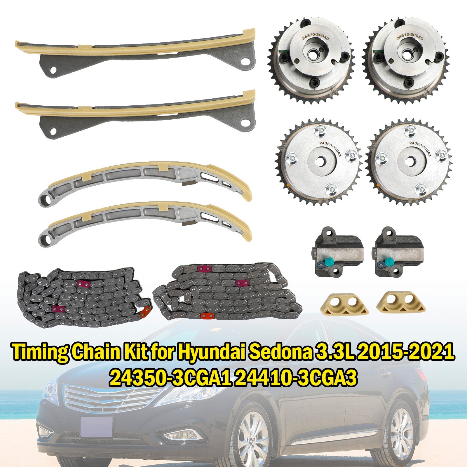 2017-2019 Hyundai Genesis G80 Sedan 3.8L Timing Chain Kit 24350-3CGA1 24410-3CGA3 24321-3L100