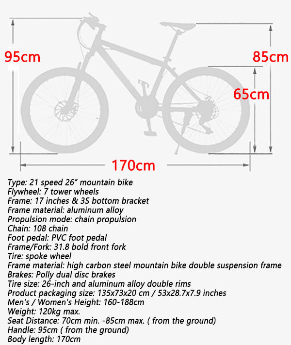 26" Mountain Bike 21 Speed Black