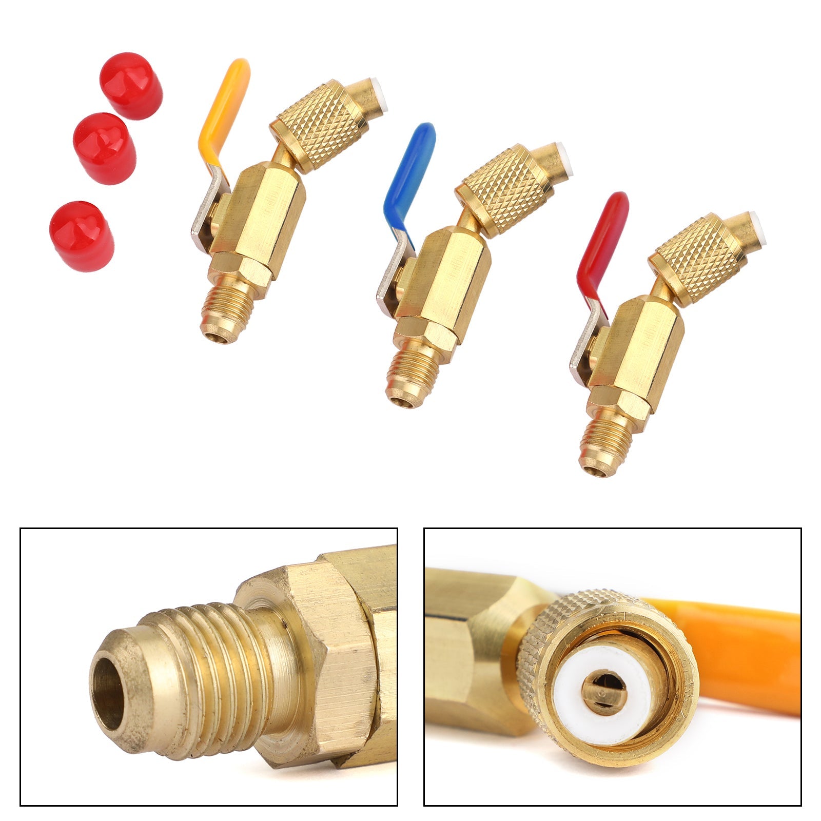 3Pc Color Coded Shut Valves AC HVAC Refrigeration Charging Hoses For R410A R134A