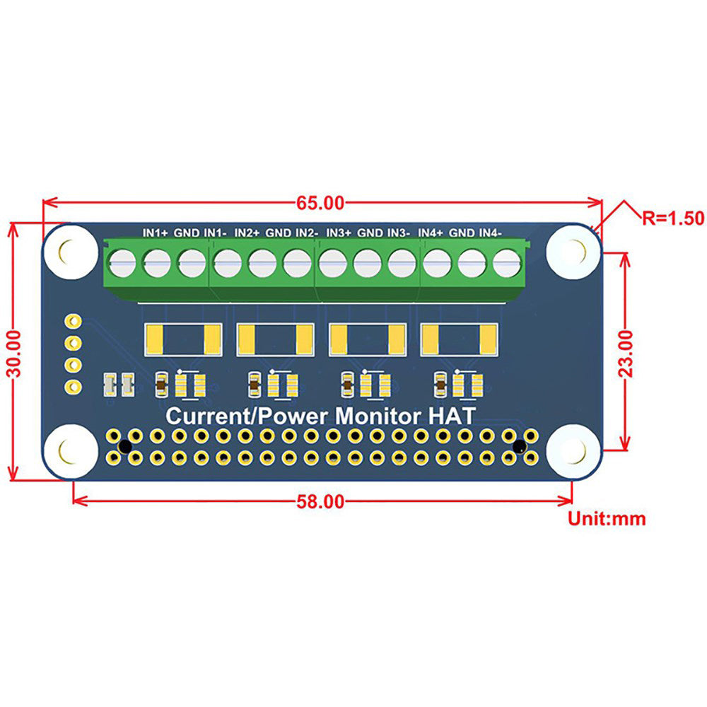 Current/Voltage/Power Monitor HAT Fit for Raspberry With Pi I2C/SMBus Interface