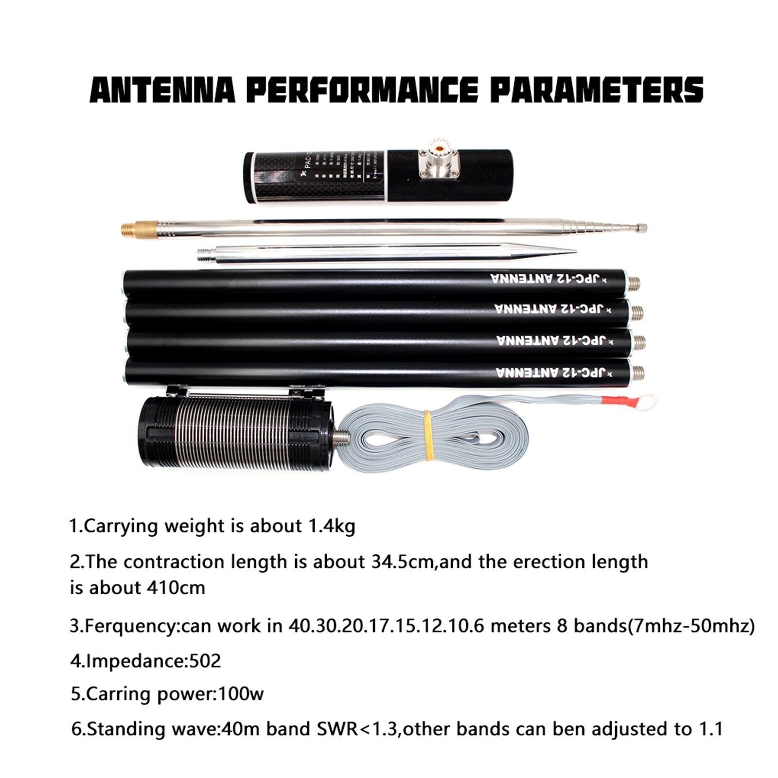 Shortwave Antenna Portable with Slide Regulator 8-Band 7MHz-50MHz JPC-12 for TV