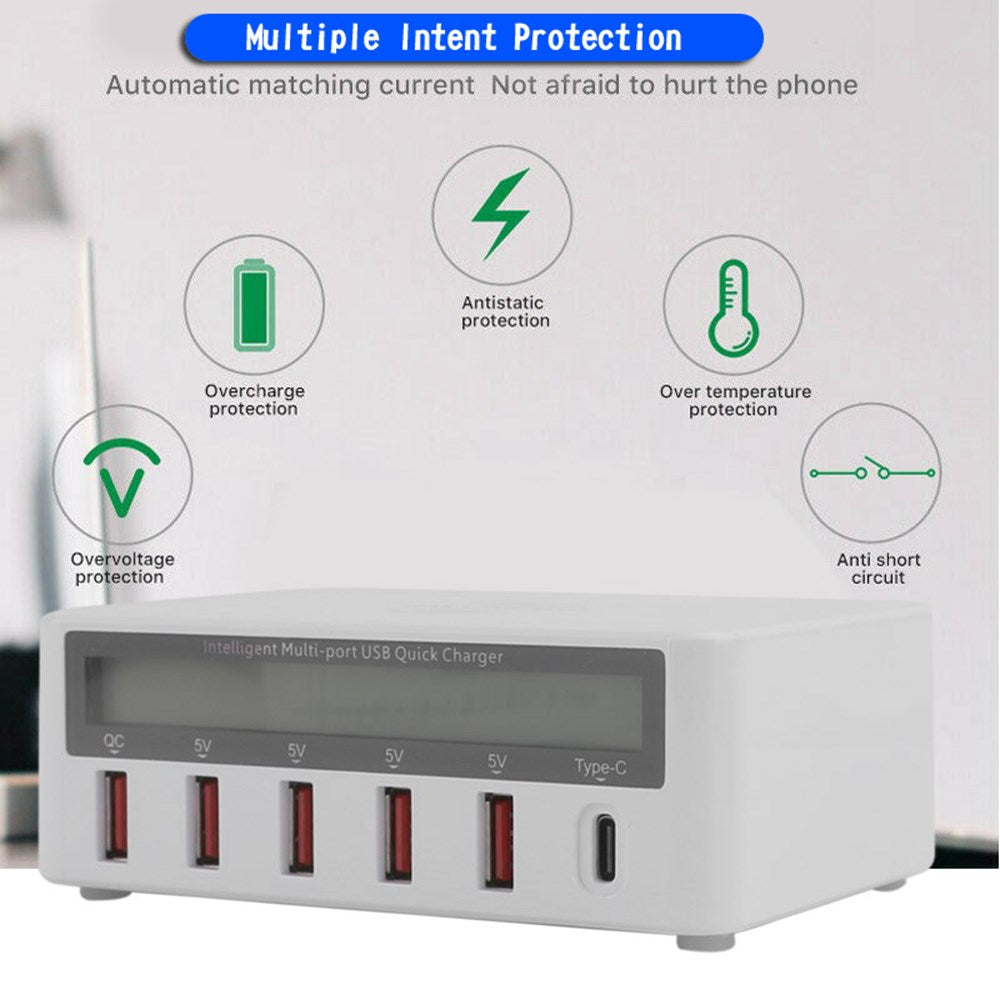 Multiport Quick USB Charger Station With Wireless Charging Pad LCD Display EU