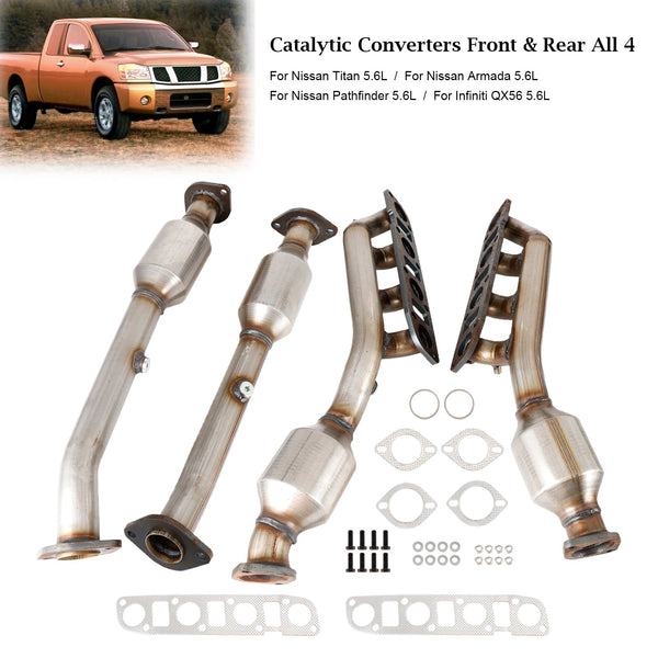 Manifold Catalytic Converters Front & Rear All 4 For Nissan Titan 5.6L 2004-2015