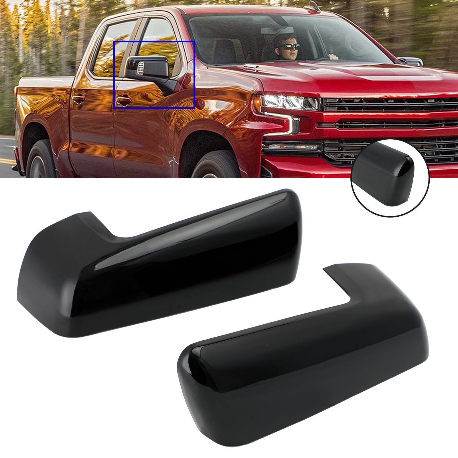 2019-2022 Chevy Chevrolet Silverado 1500 Gloss Black Mirror Cap Cover Trim Accesorios