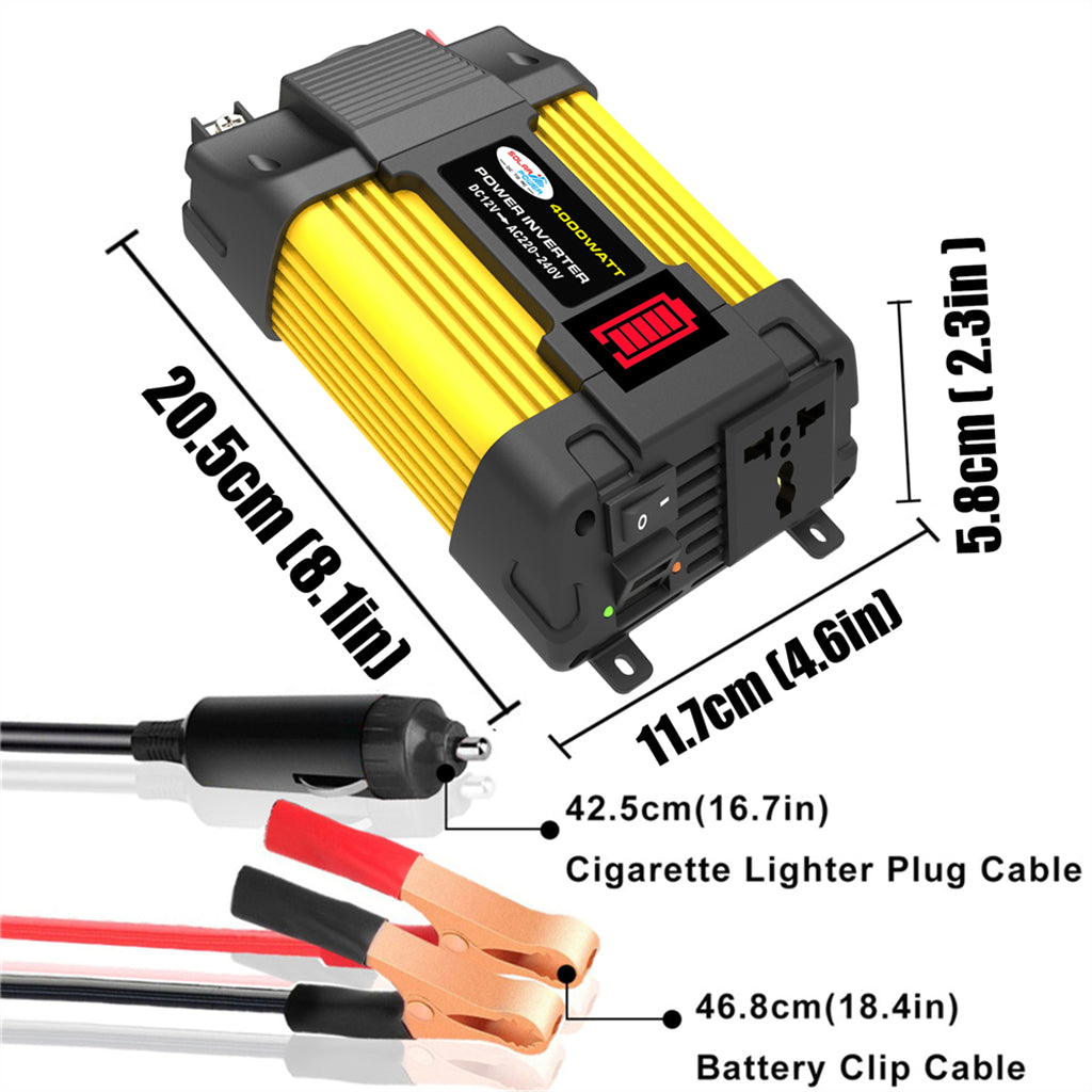 Inversor de onda sinusoidal de potencia de coche de 4000 W con pantalla LED DC 12 V a inversor de CA 220 V