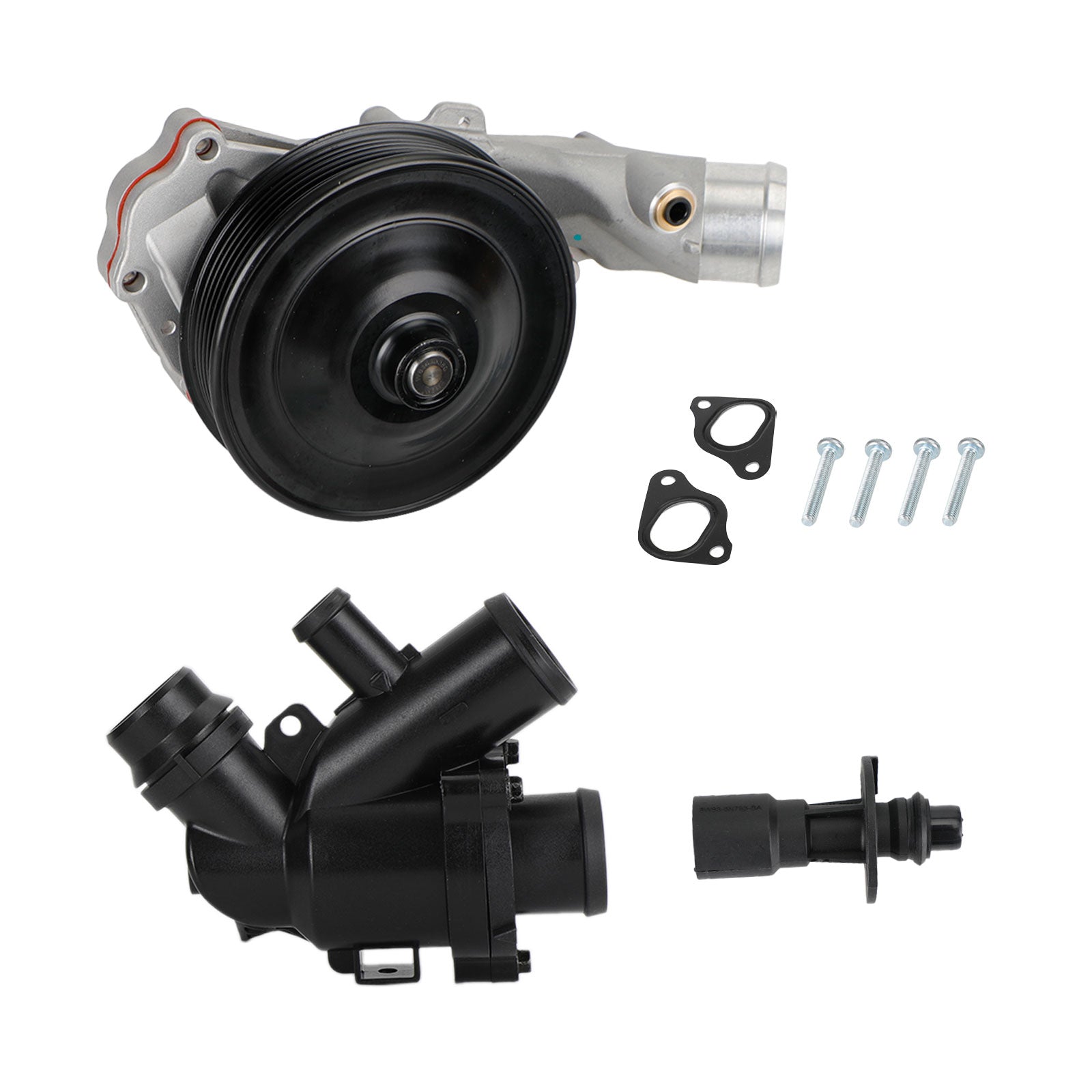 Jaguar 2011 - 2015 XJ Water Pump w/ Bolts Gaskets Connector + Thermostat Kit