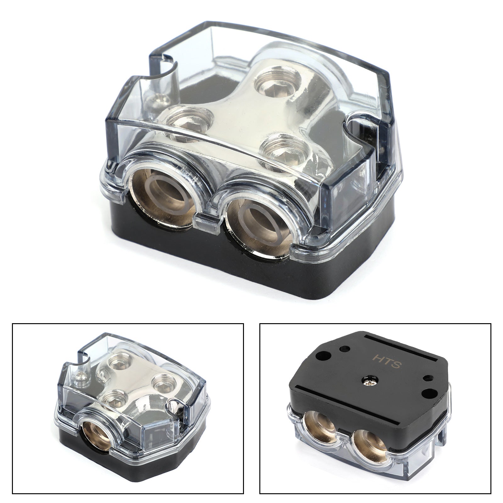 Heat resistant Clear Cover plastic housing Nickel Plated Splitter Distribution Block 1x0 In 2x0 GA Out Block Splitter Fusebox for Car Audio Marine