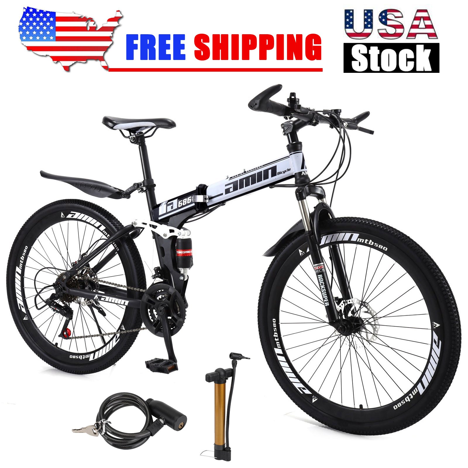 26 Inch Folding Mountain Bike White&Black